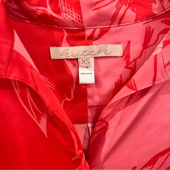 Hutch Robbie Shirt floral two tone tie front button down blouse cuffs - Picture 3 of 8